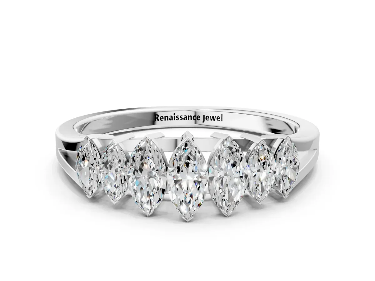 Marquise Diamond Prong-Set Half-Eternity Band Silver