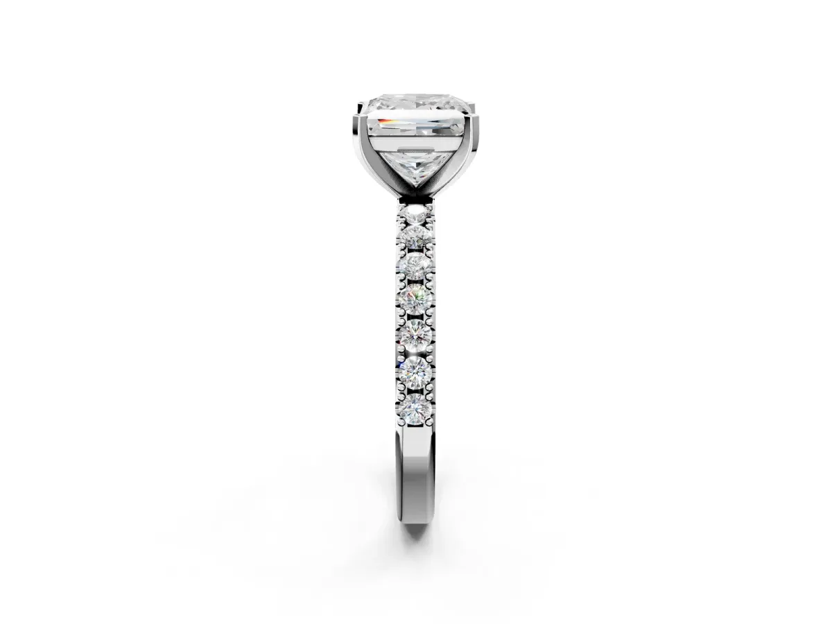 Princess Cut Diamond Solitaire Pavé Band with Four-Prong Setting Silver