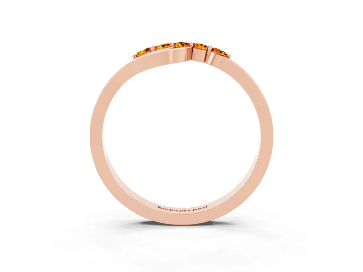 Five-Stone Round Citrine Crossover Band with Prong Setting Rose gold