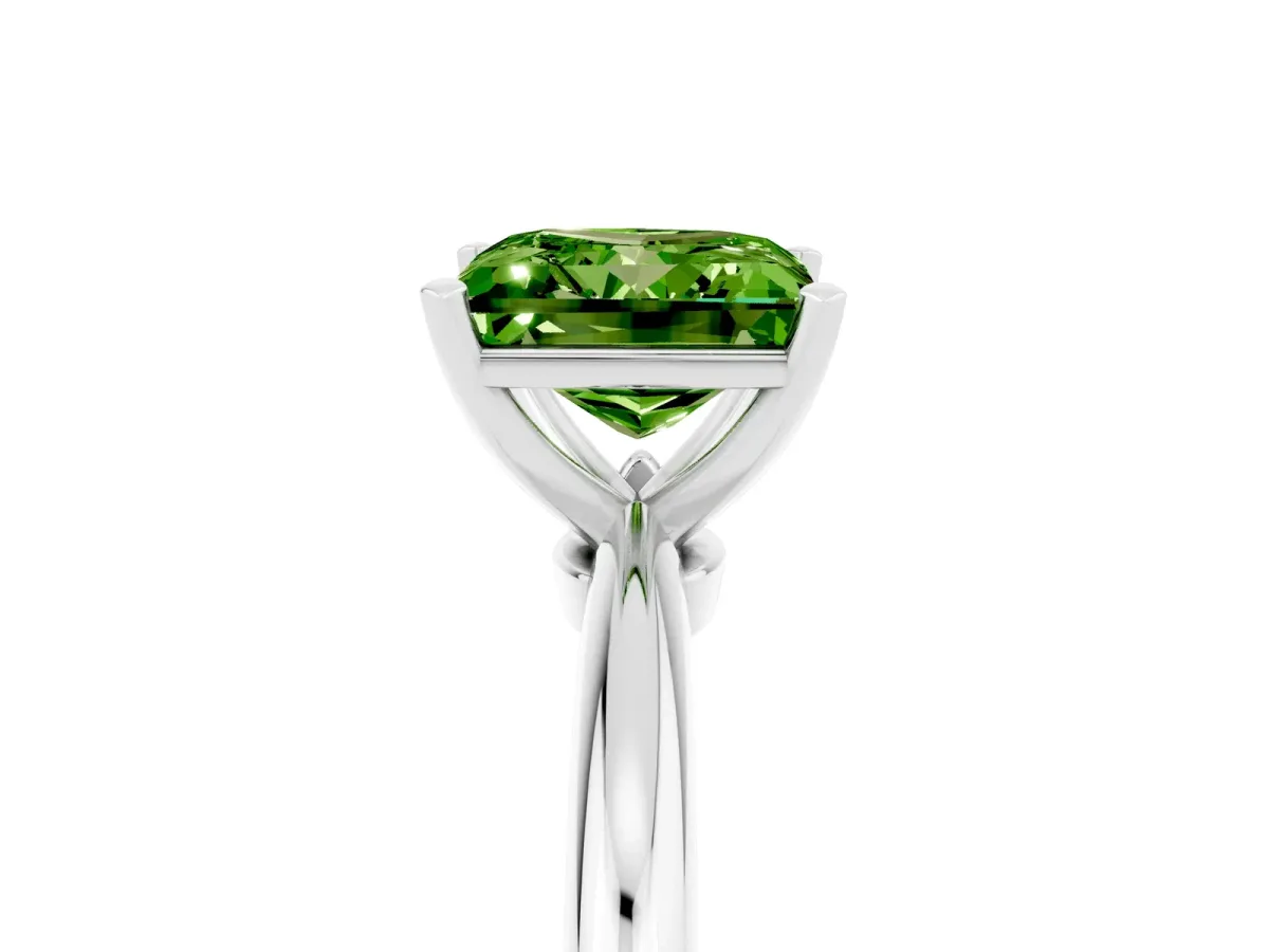Princess Cut Peridot Solitaire Ring with Six-Prong Setting and Classic Band Platinum