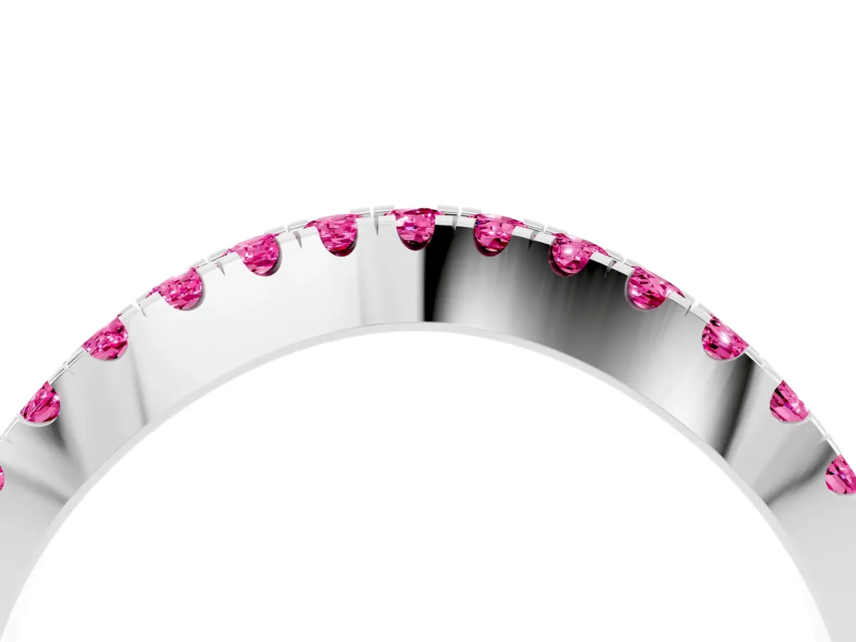 Round Pink Sapphire Pavé Curved Band with Shared Prong Setting Platinum