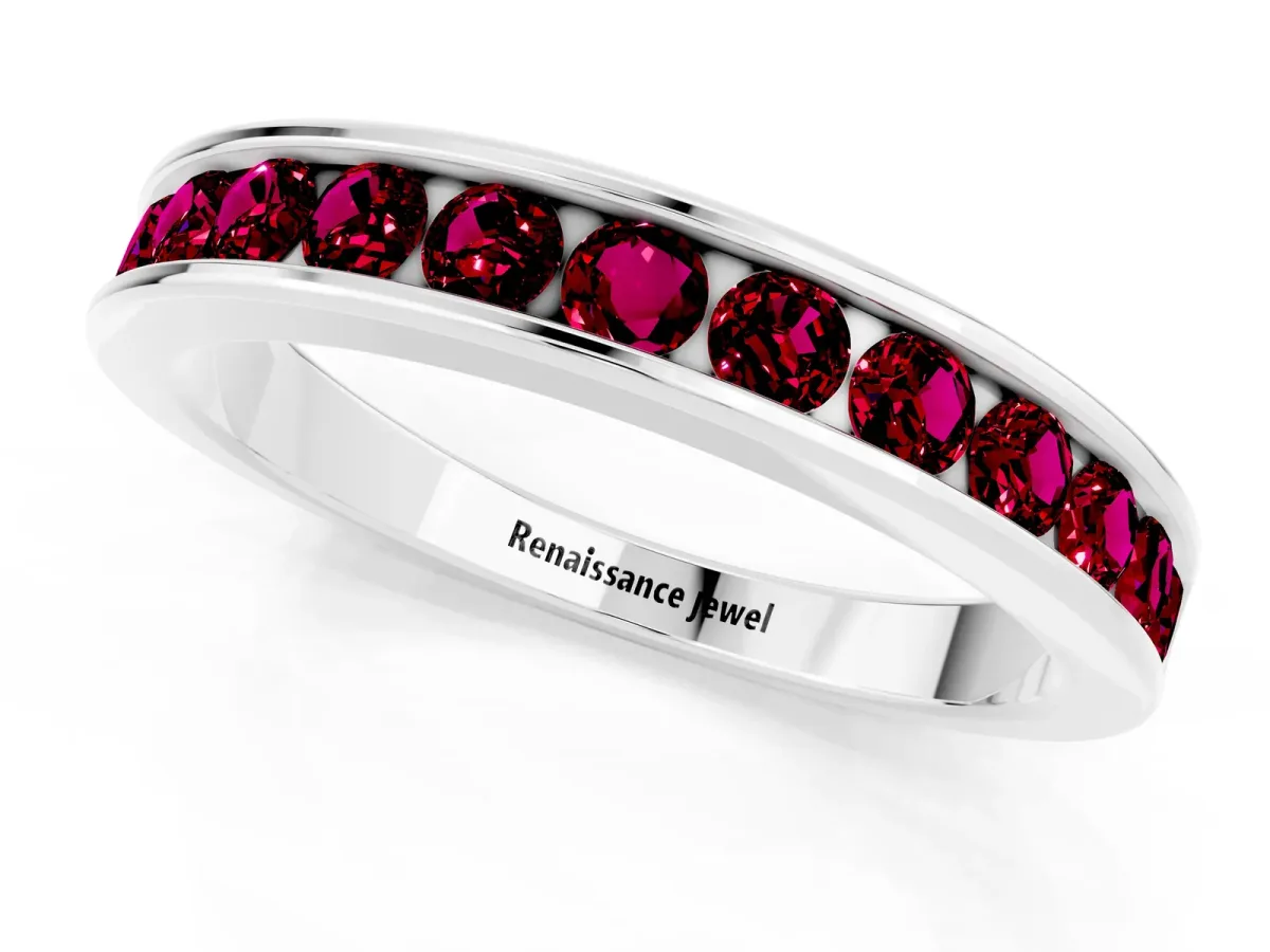 Channel Set Round Garnet Eternity Band Platinum