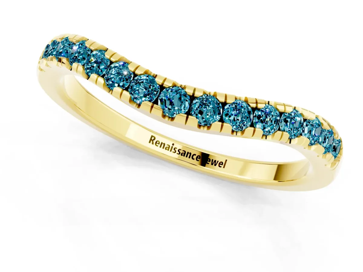 Blue Topaz Pavé Curved Wedding Band Yellow gold