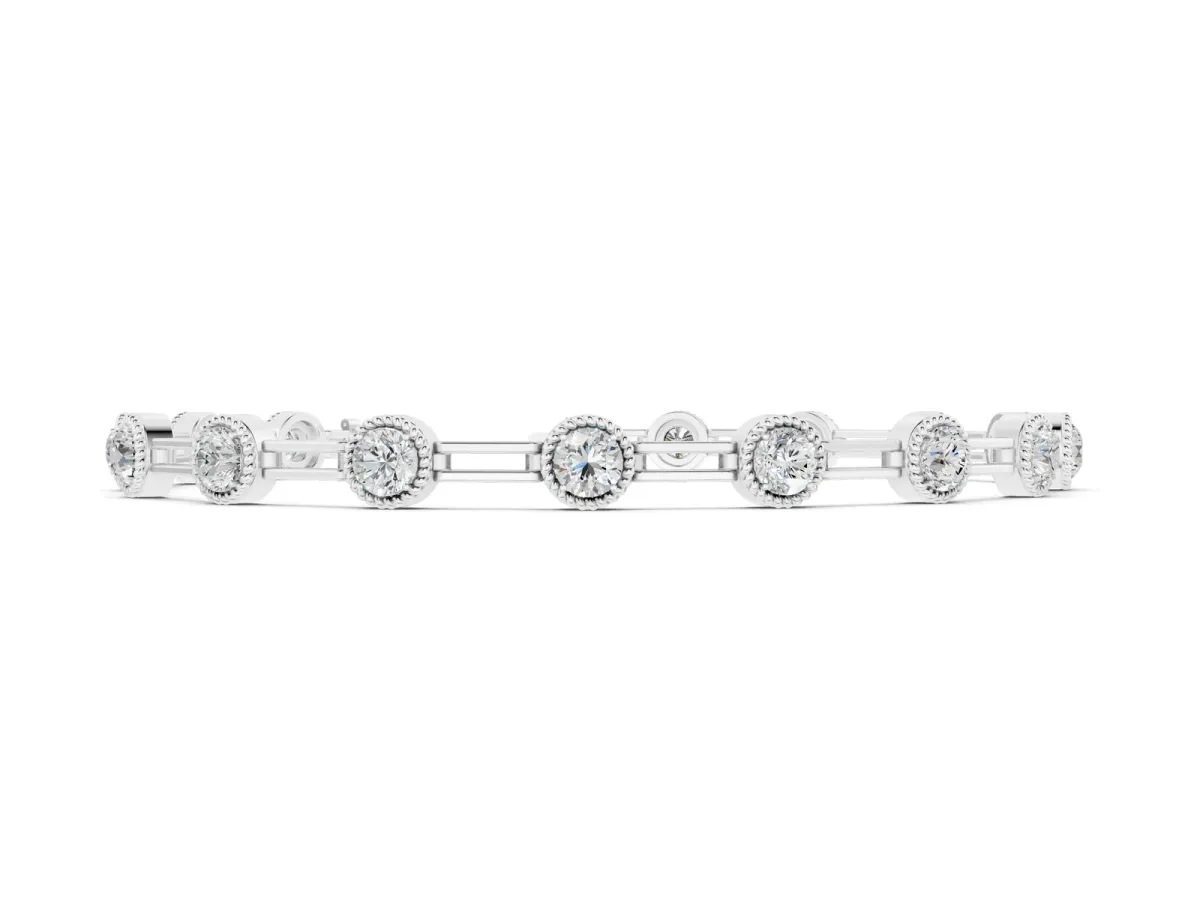 Round Bezel-Set Diamond Tennis Bracelet with Open Link Band Silver
