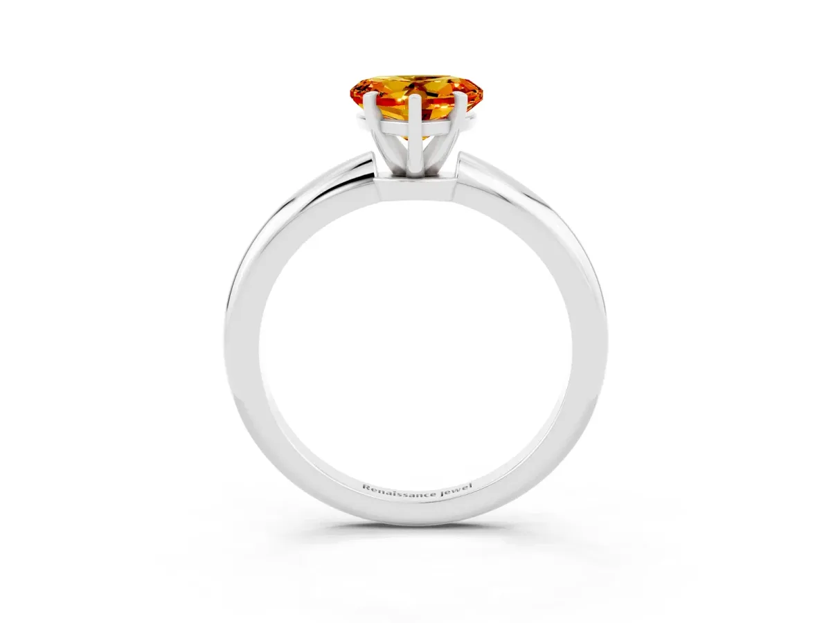 Heart Cut Citrine Solitaire Ring with Six-Prong Setting and Classic Band Platinum