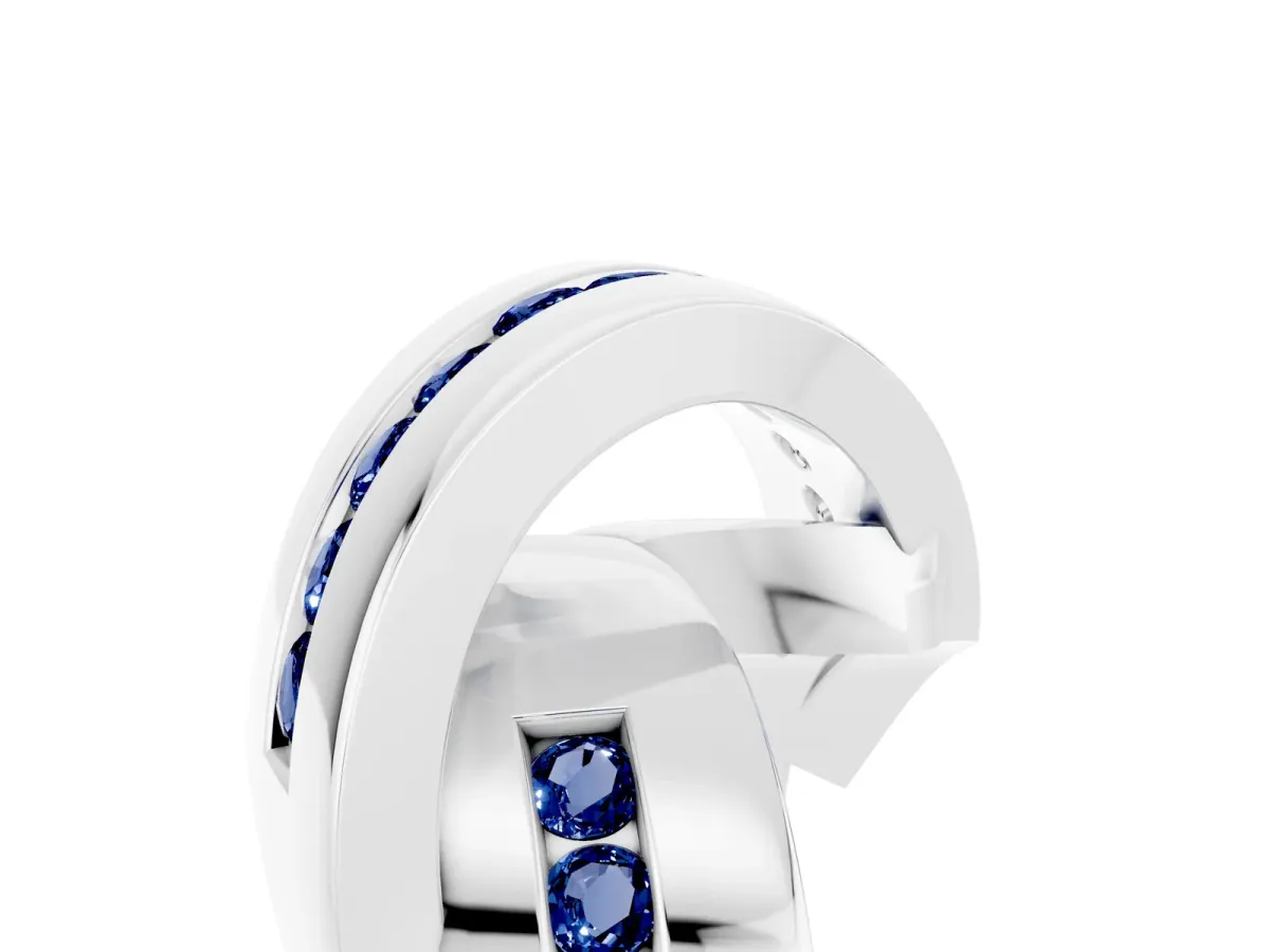 Pavé Round Blue Sapphire Crossover Band with Channel Setting Silver