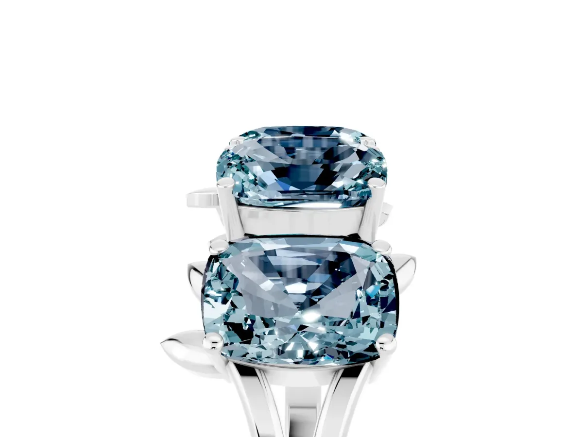 Emerald Cut Aquamarine Prong-Set Half Eternity Band Silver