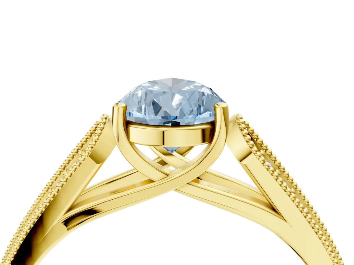 Fancy Blue Pear Cut Cut Pave Split Shank Engagement Ring with Four-Prong Setting Yellow gold
