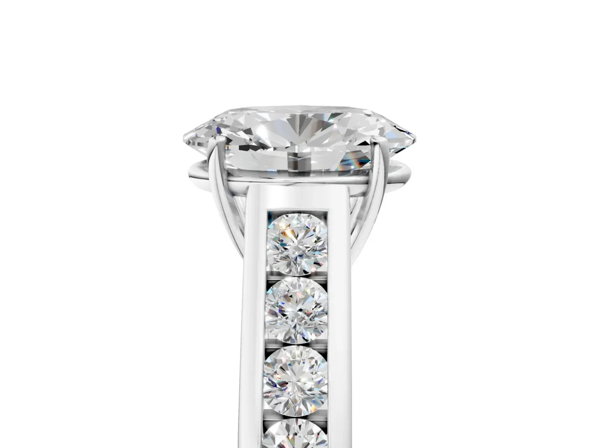 Oval Cut Brilliant Channel-Set Solitaire Ring with Four-Prong Setting White gold