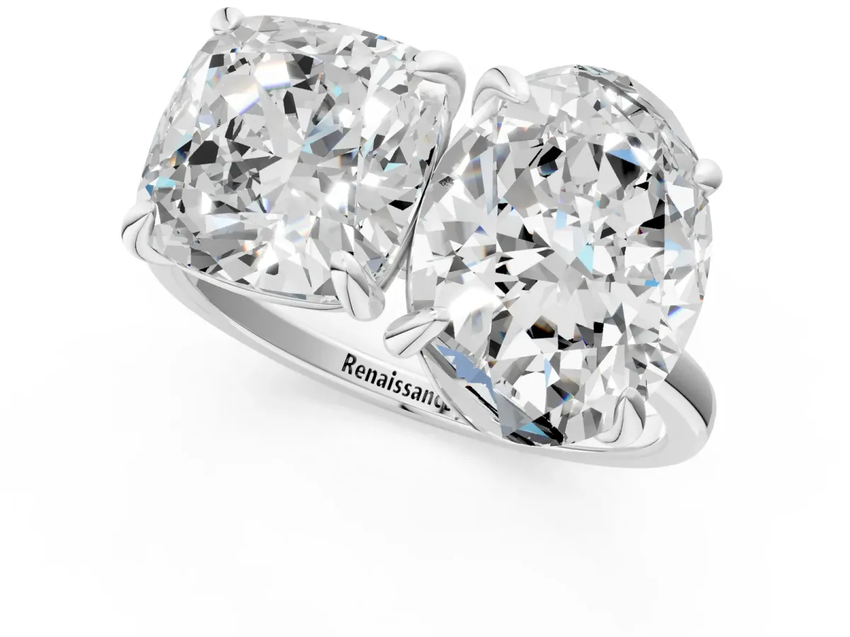 Oval and Cushion Toi Moi Ring with Prong Setting and Plain Band Silver