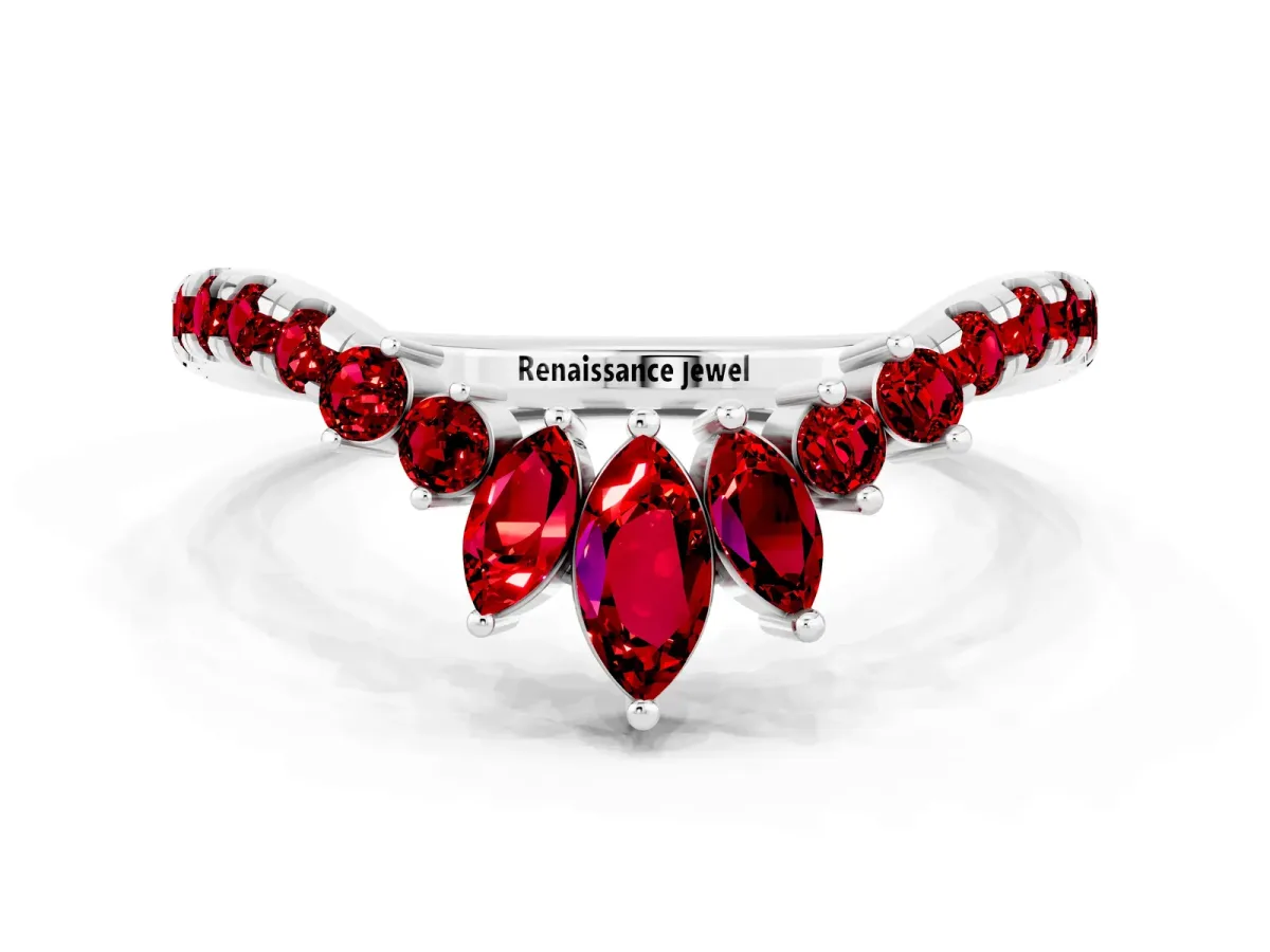 Chevron Marquise and Round Ruby Open Band with Prong Setting Silver