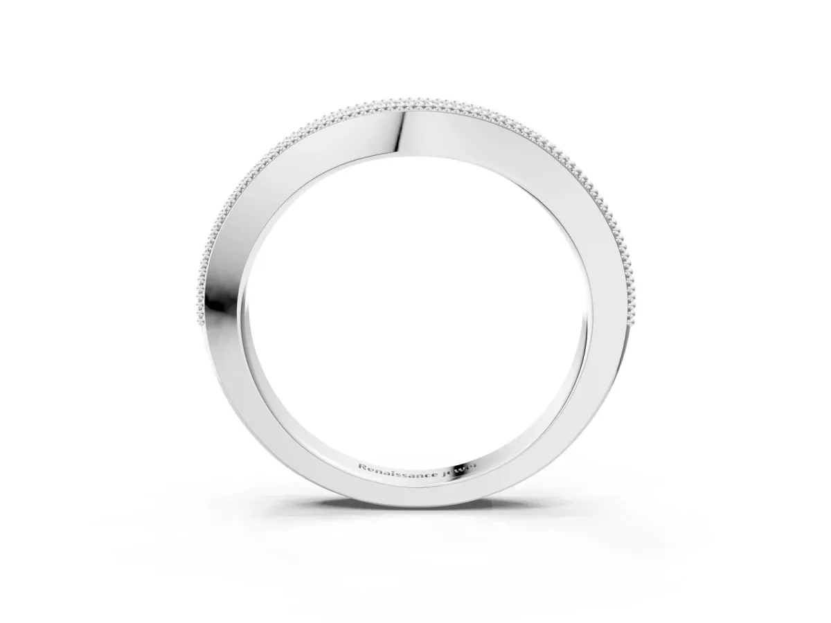 Round Brilliant Milgrain Bezel Set Diamond Wave Band White gold