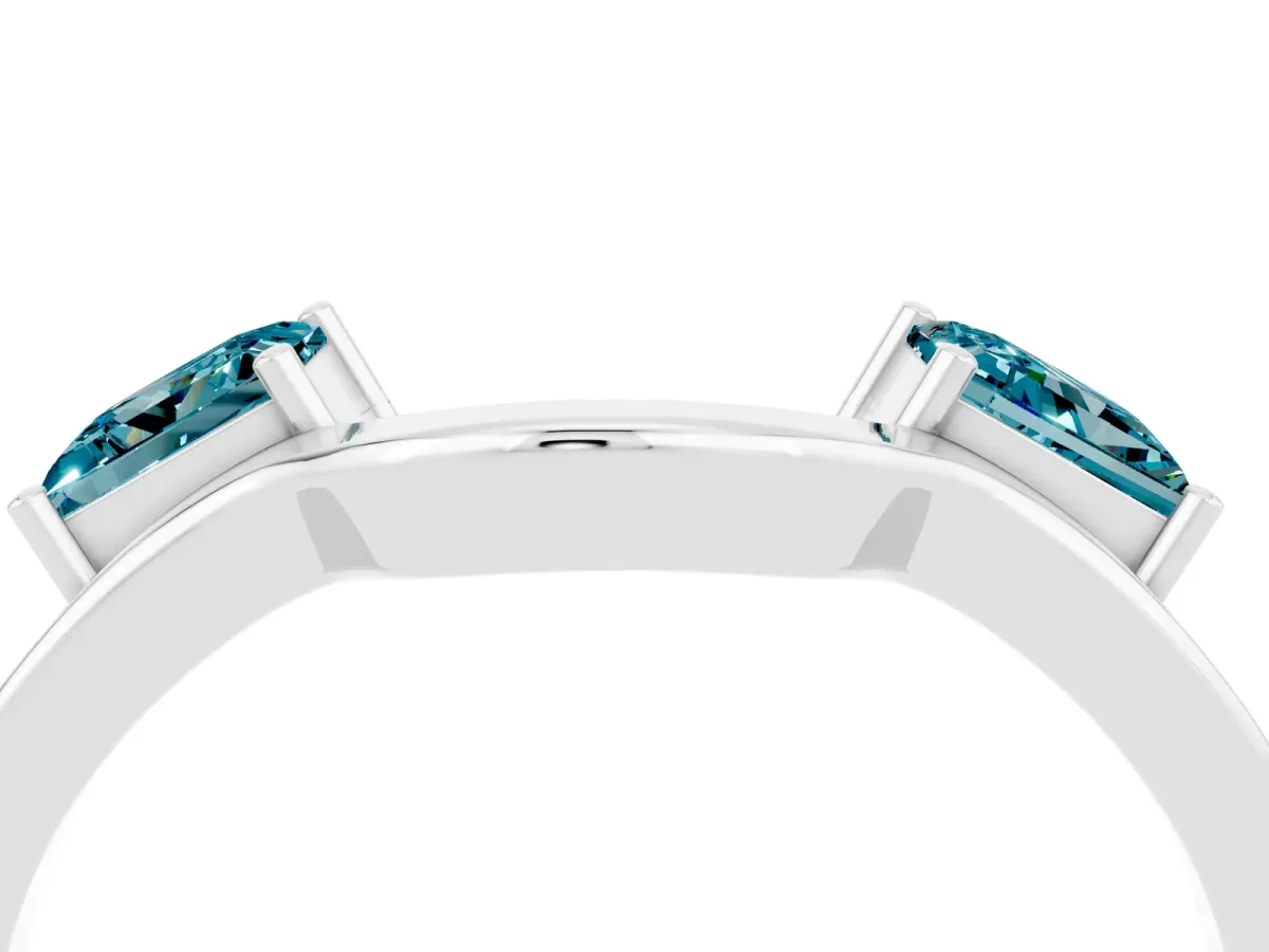 Princess Cut Blue Topaz Two-Stone Open Band Ring with Four-Prong Setting Silver