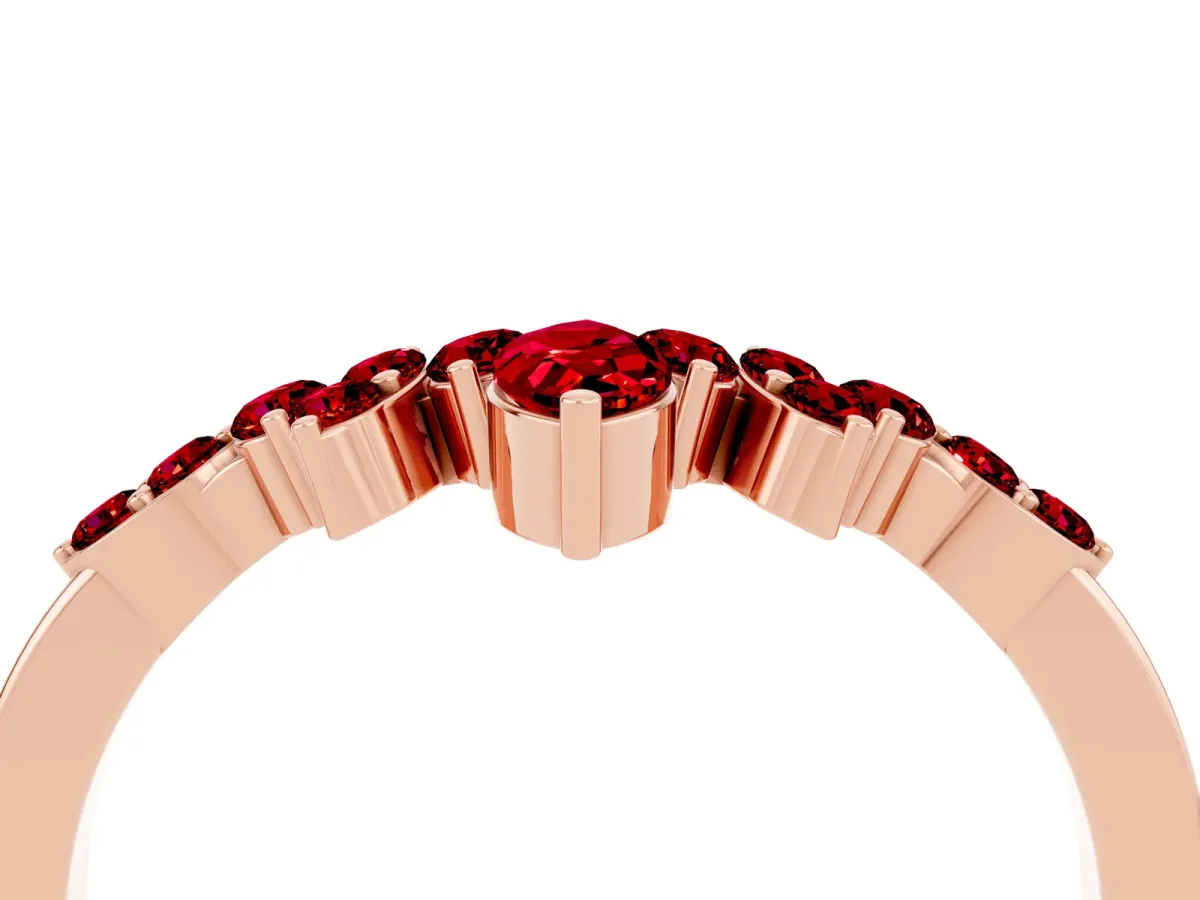 Marquise and Round Ruby Chevron Band with Prong Setting Rose gold