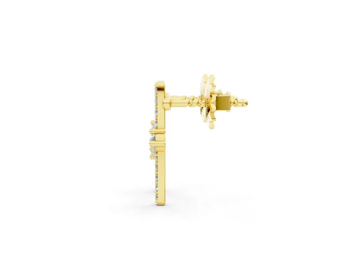 Round Diamond Two Stone Bypass Stud Earrings Yellow gold