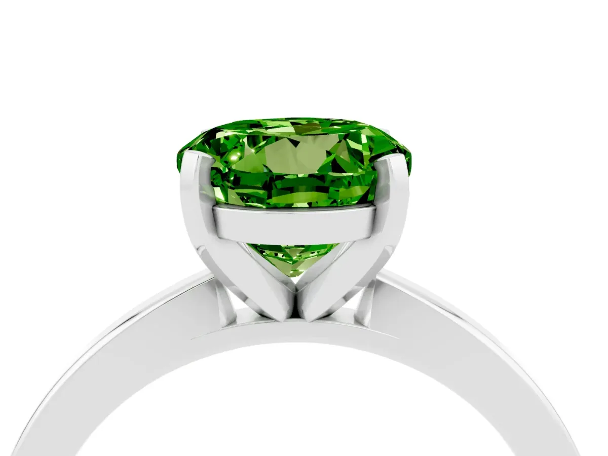 Round Cut Peridot Solitaire Engagement Ring with Classic Band and Four-Prong Setting Silver