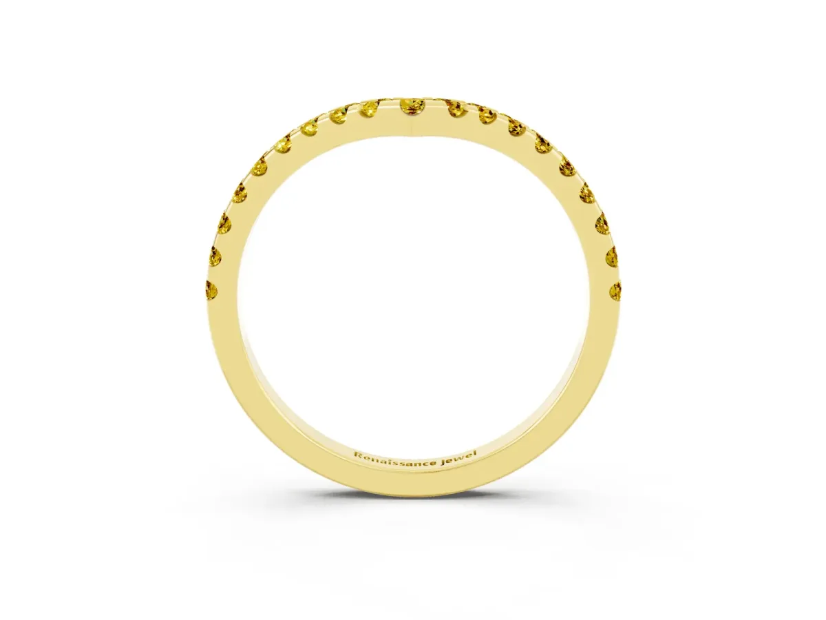 Pavé Round Yellow Sapphire Chevron Band with Shared Prong Setting Yellow gold