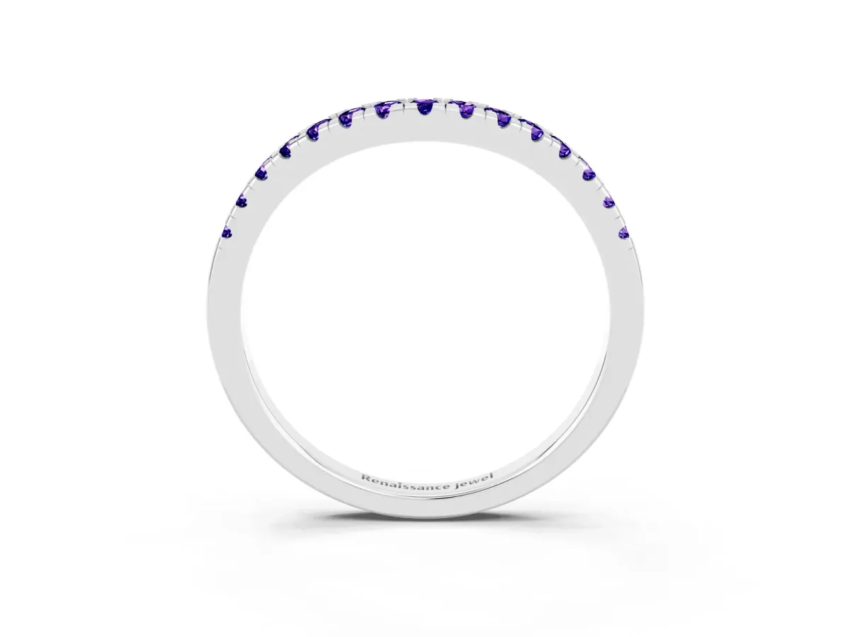 Tanzanite Pavé Curved Wedding Band Platinum