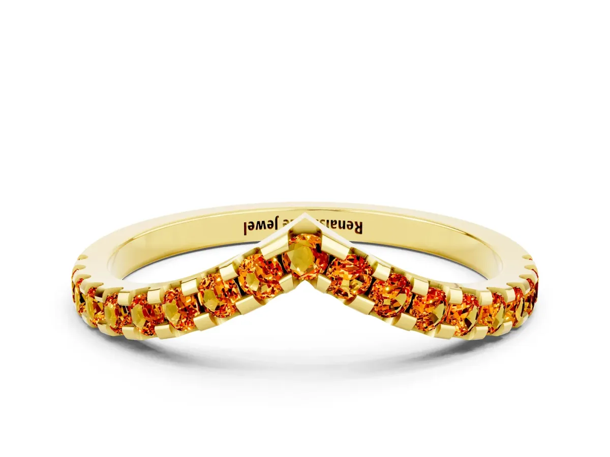 Pavé Round Citrine Chevron Band with Shared Prong Setting Yellow gold