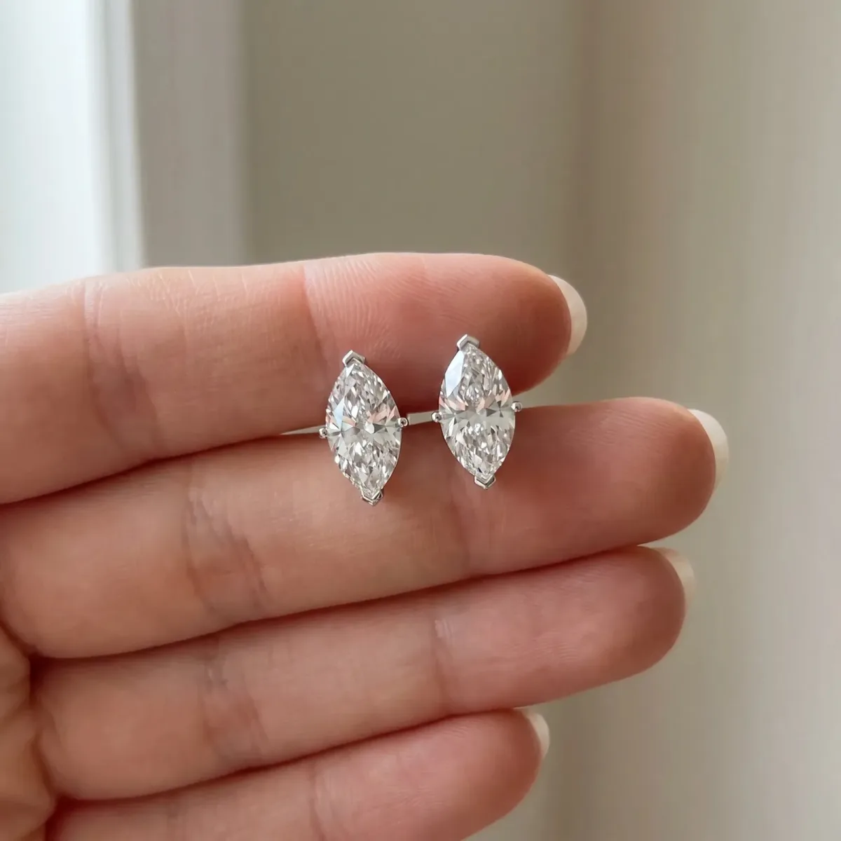 Marquise Cut Diamond Stud Earrings Silver