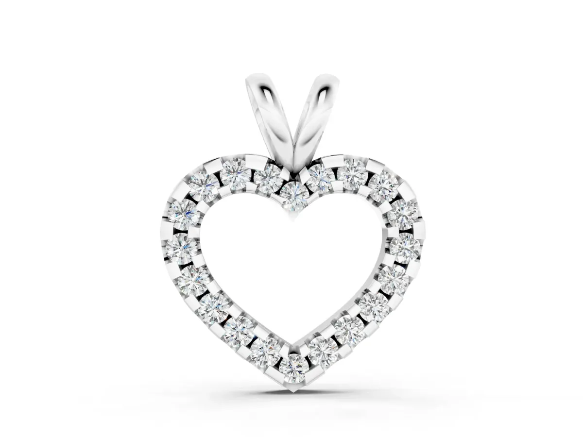 Round Diamond Heart Pendant with Pavé Setting White gold