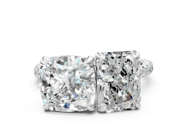 Cushion and Radiant Toi Moi Ring with Prong Setting and Pave Band Platinum