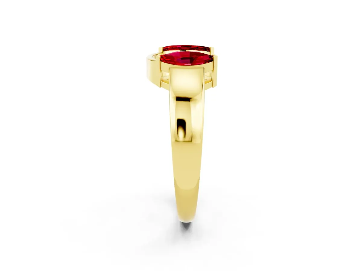 Marquise Ruby Open Band Ring with Tension Setting Yellow gold