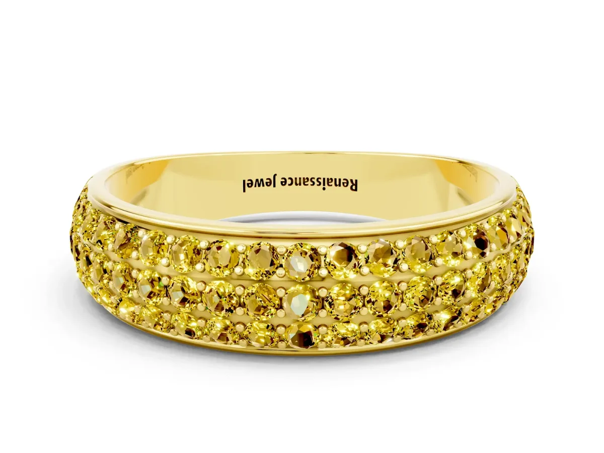 Three-Row Round Yellow Sapphire Eternity Band with Shared Prong Setting Yellow gold