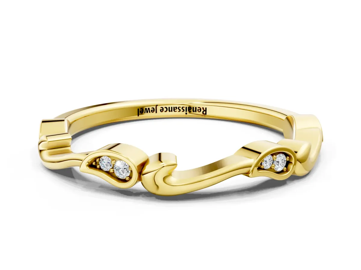 Marquise Diamond Leaf Twist Eternity Band with Bezel Setting Yellow gold