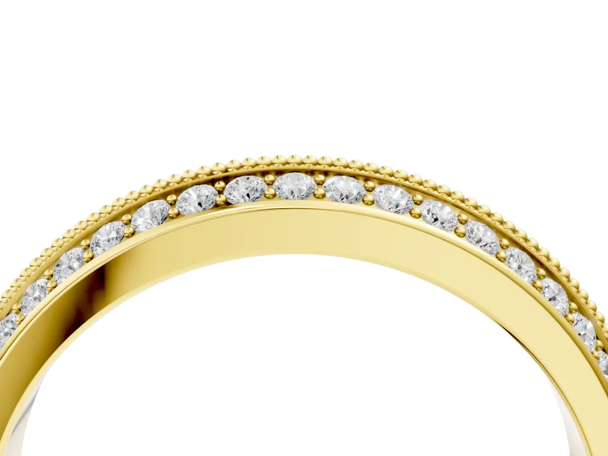 Round Diamond Pave Eternity Band with Milgrain Edging Yellow gold