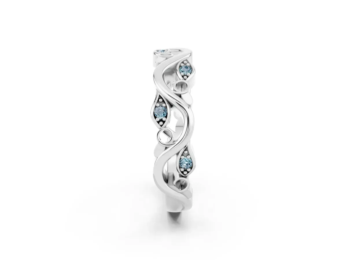 Marquise Aquamarine Vine Eternity Band with Bezel Setting Silver