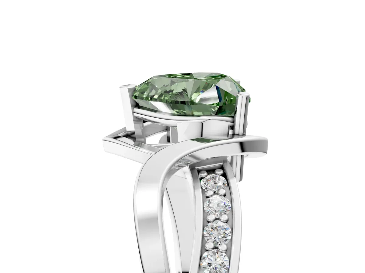Fancy Green Heart Cut Solitaire Twisted Band with Prong Setting Platinum