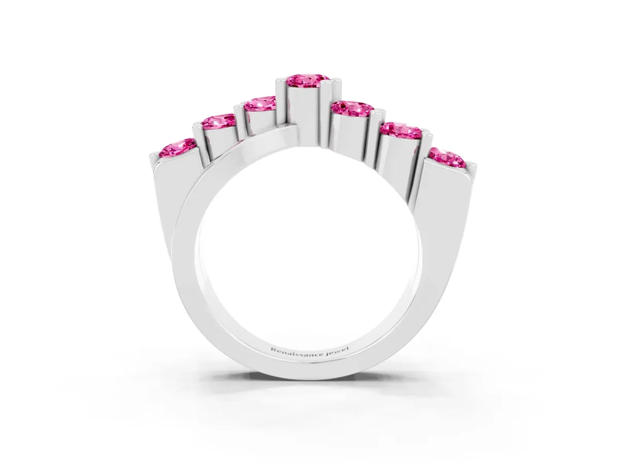 Round Pink Sapphire Prong-Set Crossover Band Platinum
