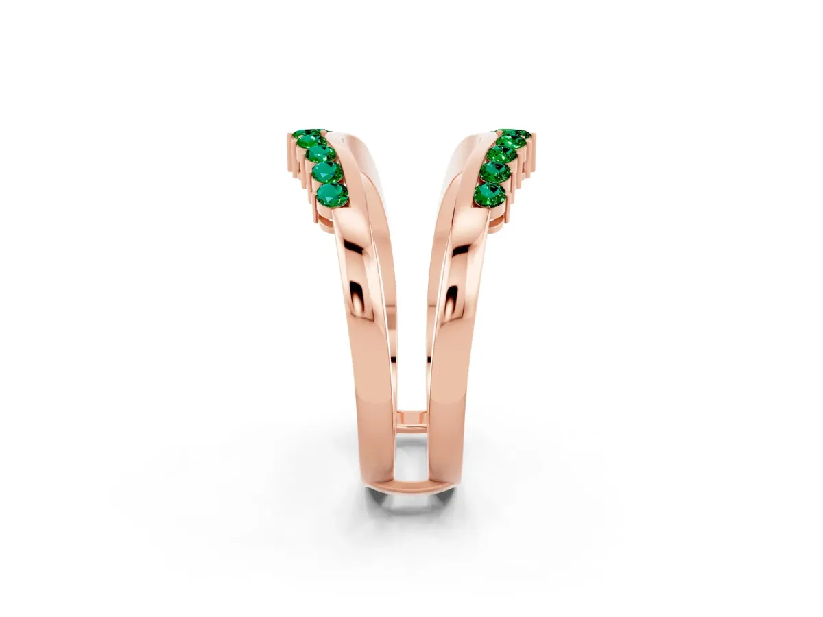 Round Emerald Chevron Contour Band with Prong Setting Rose gold
