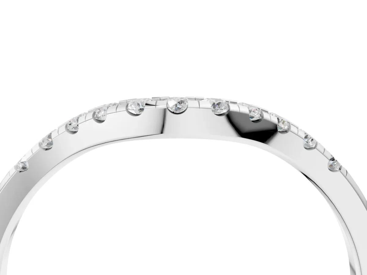 Round Diamond Curved Pavé Wedding Band White gold