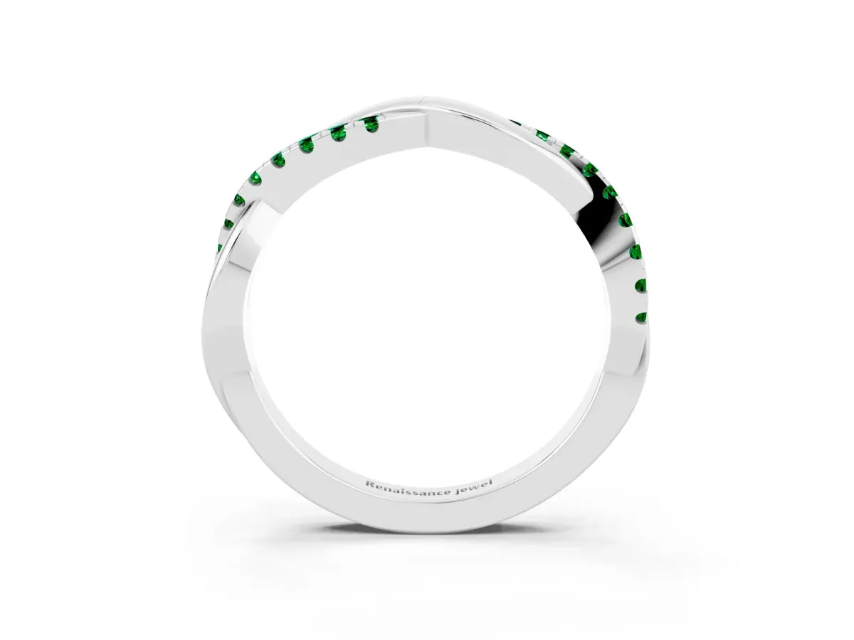 Round Emerald Twisted Infinity Band with Prong Setting Silver