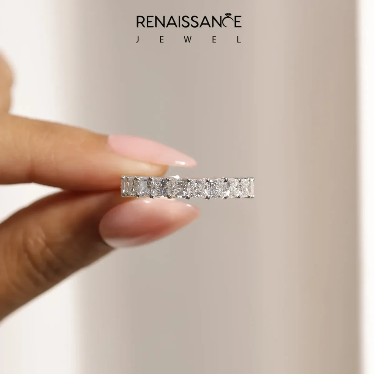 Princess Cut Eternity Band with Shared Prong Setting White gold