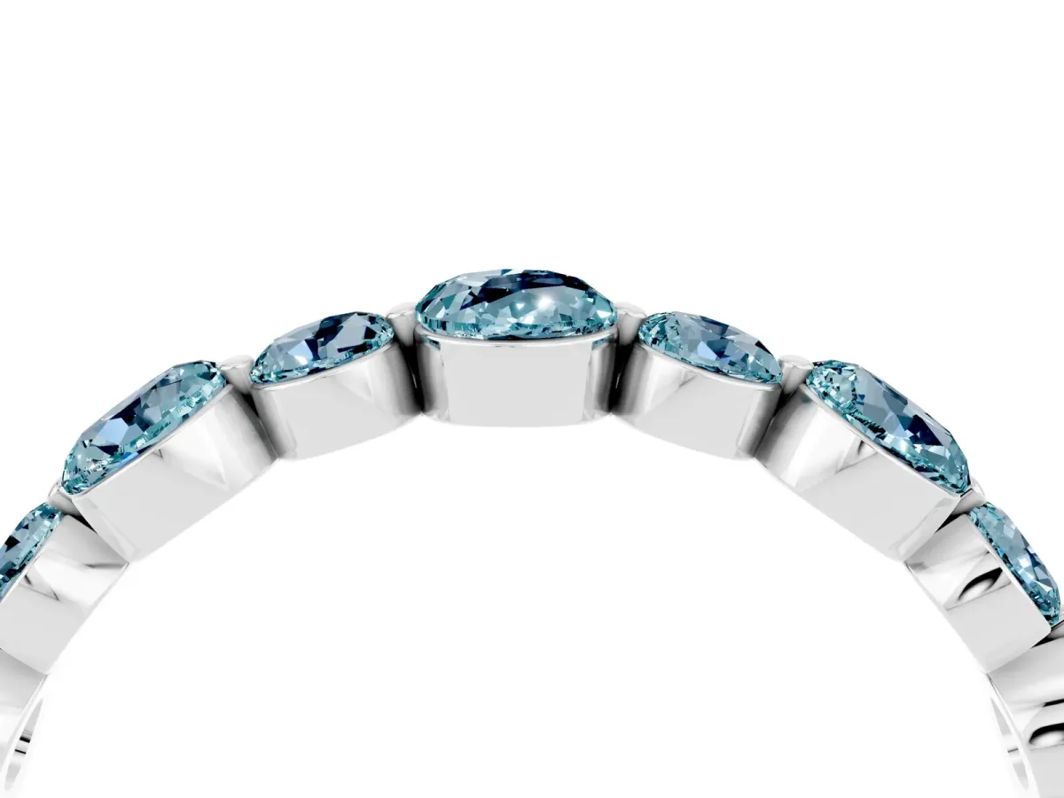 Round Aquamarine Scalloped Prong Set Eternity Band Silver
