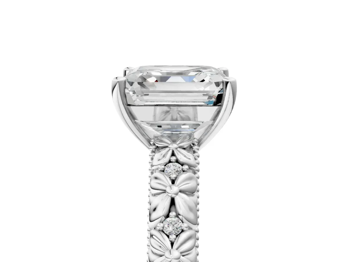 Asscher Cut Solitaire Floral Milgrain Engagement Ring Platinum