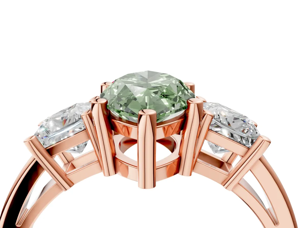 Fancy Green Three-Stone Marquise Cut Cut Solitaire Ring with Prong Setting Rose gold