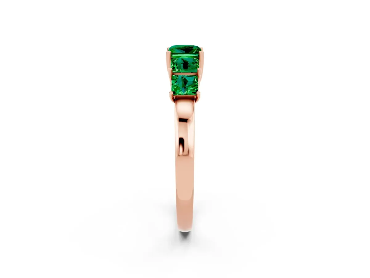 Princess Cut Five-Stone Emerald Ring with Classic Prong Setting Rose gold