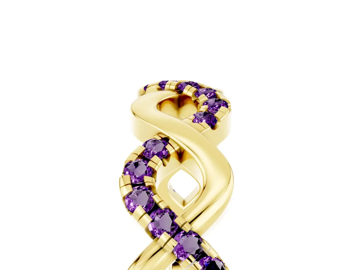 Twist Infinity Round Amethyst Band with Pavé Setting Yellow gold