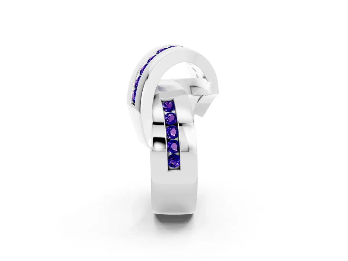 Pavé Round Tanzanite Crossover Band with Channel Setting Platinum