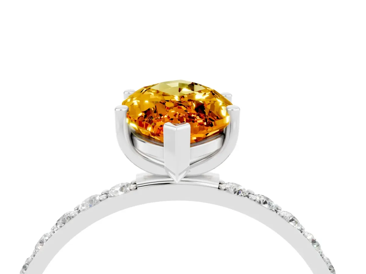 Marquise Cut Citrine Solitaire Ring with Round Pavé Band and Prong Setting Silver