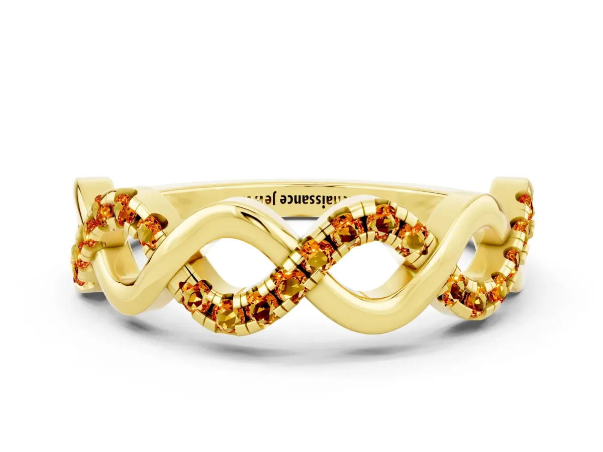 Twist Infinity Round Citrine Band with Pavé Setting Yellow gold