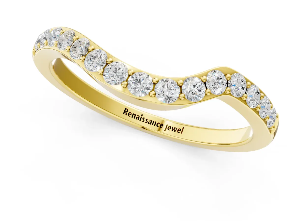 Pavé Round Diamond Curved Band with Prong Setting Yellow gold