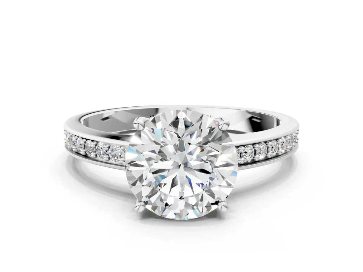 Asscher Cut Solitaire Pavé Band Prong Setting Ring Platinum