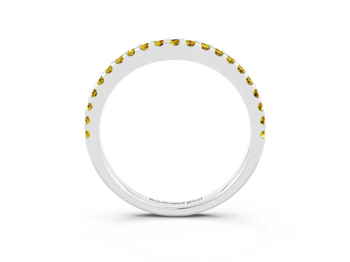 Round Yellow Sapphire Pavé Curved Wedding Band Platinum