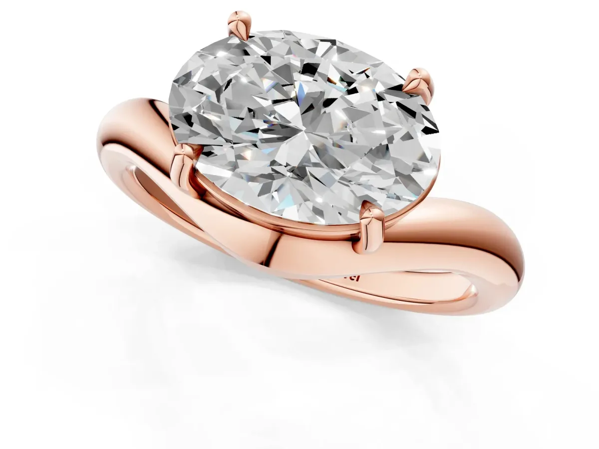 Oval Diamond Twisted Solitaire Ring Rose gold