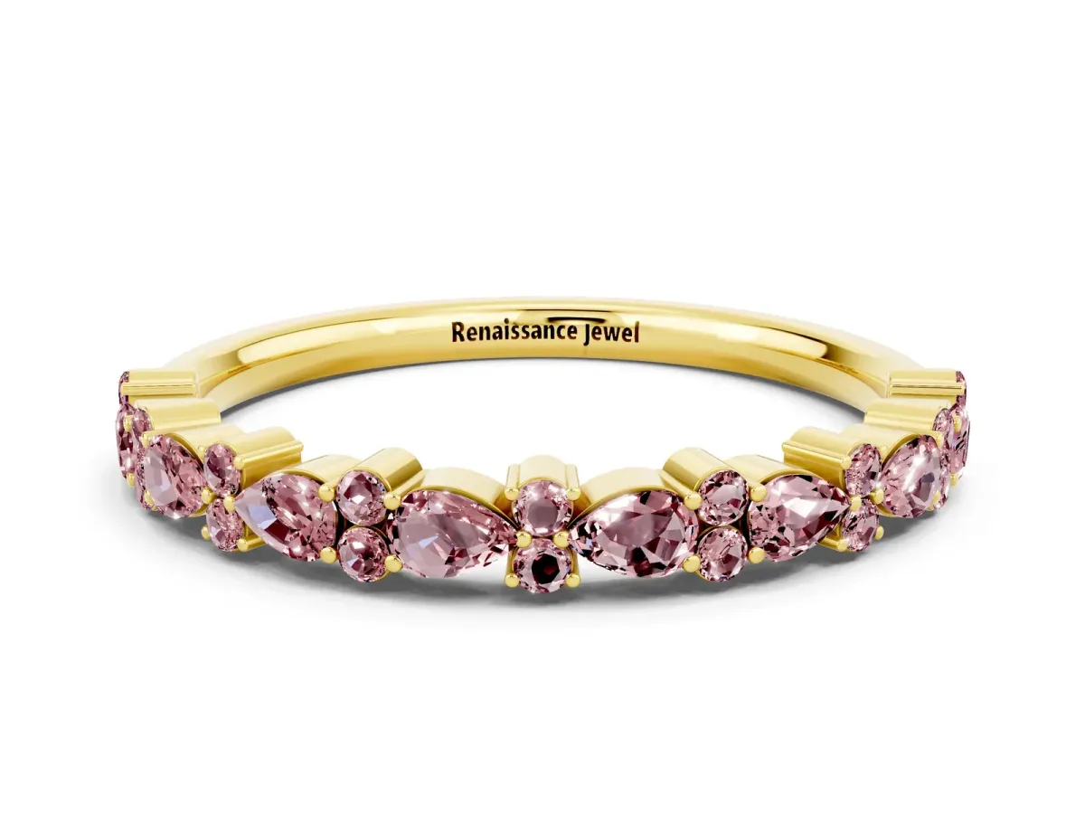 Pear and Round Morganite Wedding Band Yellow gold